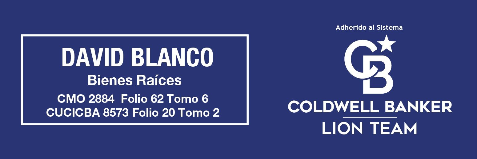 David Blanco Bienes Raíces — CMO 2884 Folio 62 Tomo 6 · CUCICBA 8573 Folio 20 Tomo 2 · Adherido al sistema Coldwell Banker Lion Team